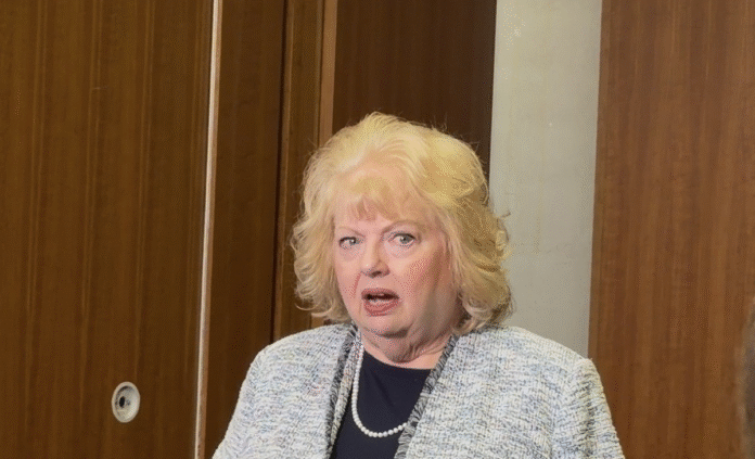 Surrey Mayor Brenda Locke during a press conference at Surrey.